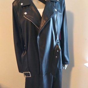 Fashionable and stylish biker style long faux leather coat XXL